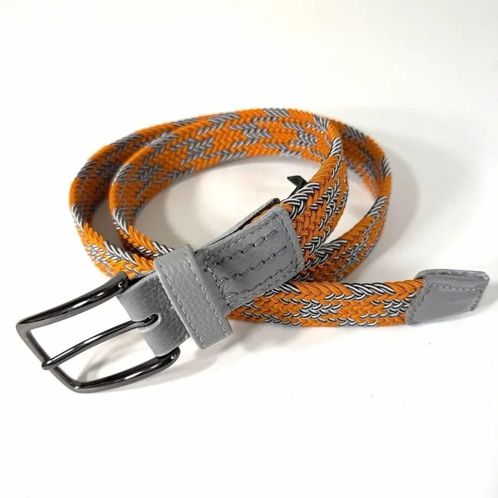 Orvis Voyager Belt Mens Size 38 Orange Gray Woven Stretch Braided USA